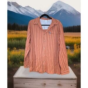 The North Face‎ Button Up Shirt Mens Large Orange Stripe Long Sleeve Hiking